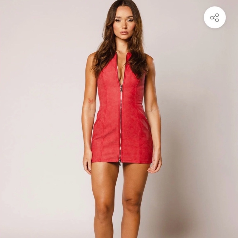 REVICE Red Mini Dress with Front Zip Detail